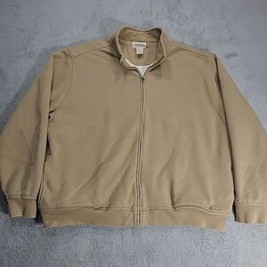 LL Bean Katahdin Iron‎ Works Jacket Mens XXL Reg Brown Fleece Lined Sweatshirt